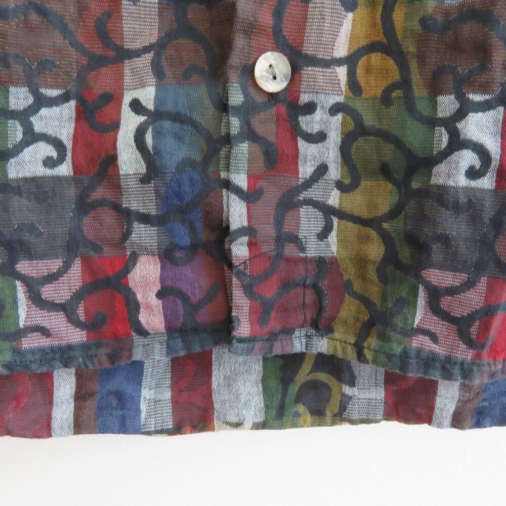 VINTAGE JHANE BARNES Abstract Checked Multicolor Button Down Shirt Men's Size M - Picture 8 of 14